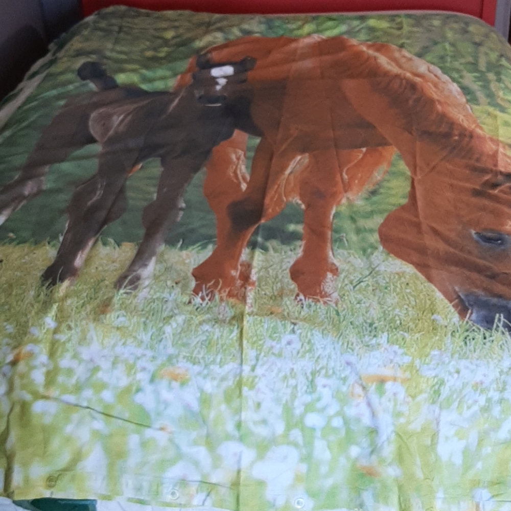 Cotton Duvet cover with horse and foal print NWOT